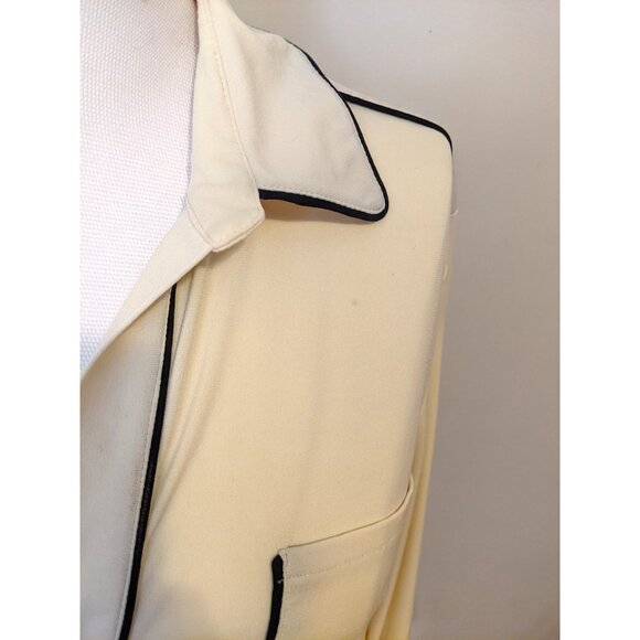 Vintage Pastel Yellow Colour Block Blouse Contrast Retro Long Sleeve Office 14 - Picture 3 of 11